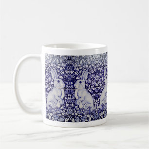 Caneca De Café Coelho Branco e Azul Coelho Florado Coelhinho