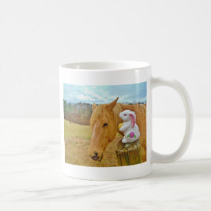 Caneca De Café Coelho branco e cavalo amarelo loiro