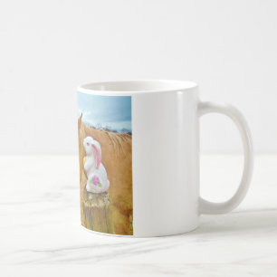 Caneca De Café Coelho branco e cavalo amarelo loiro