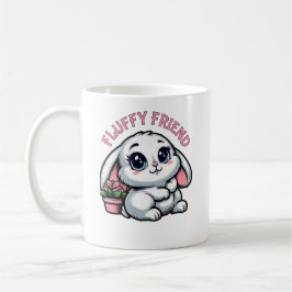 Caneca De Café Coelho Branco Fluffy com Pote de Planta