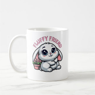 Caneca De Café Coelho Branco Fluffy com Pote de Planta