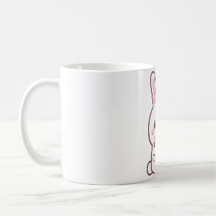 Caneca De Café Coelho Branco Fofo Abraçando Coração Doodle