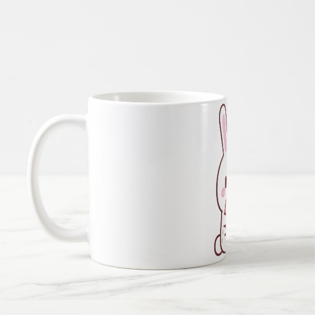 Caneca De Café Coelho Branco Fofo Abraçando Coração Doodle (Esquerda)