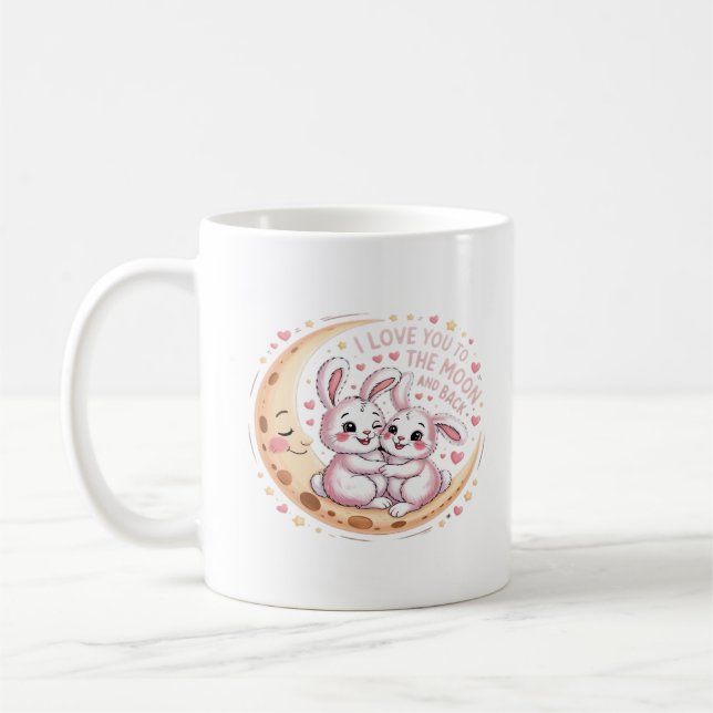Caneca De Café Coelho Casal Ama Você Até a Lua e Volta (Esquerda)