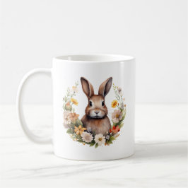 Caneca De Café Coelho castanho com Flores de primavera