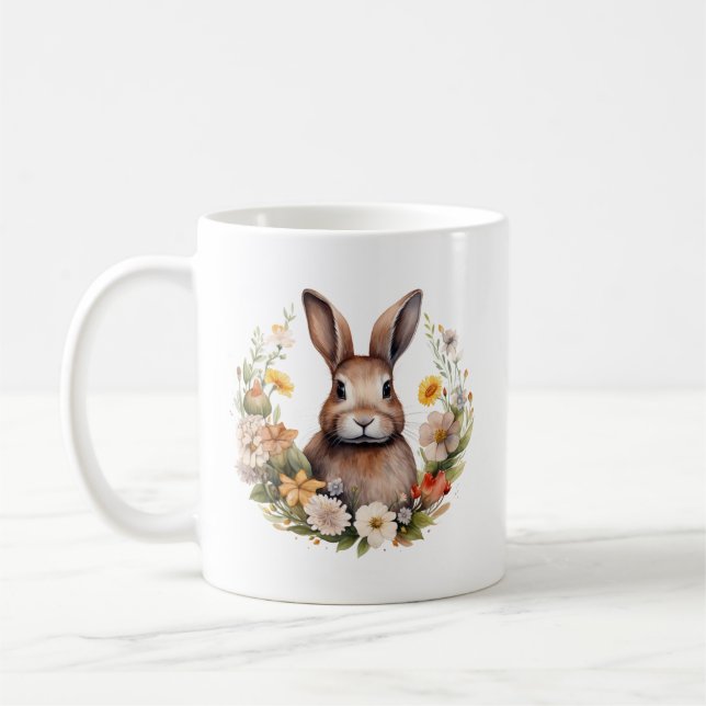 Caneca De Café Coelho castanho com Flores de primavera (Esquerda)