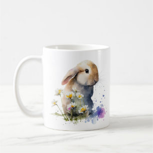 Caneca De Café Coelho Coelho Coelhado de Aquarela no Campo das Fl