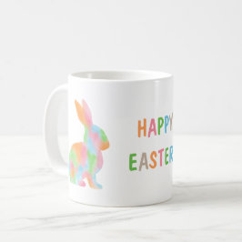Caneca De Café Coelho Colorido em Aquarela e Texto Feliz Páscoa