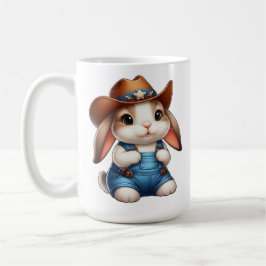 Caneca De Café Coelho com Fantasia de Cowboy com Chapéu e Macacão