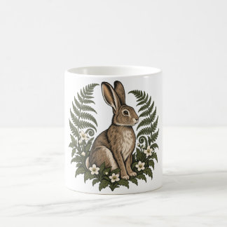 Caneca De Café Coelho da Floresta com Samambaias e Flores Silvest
