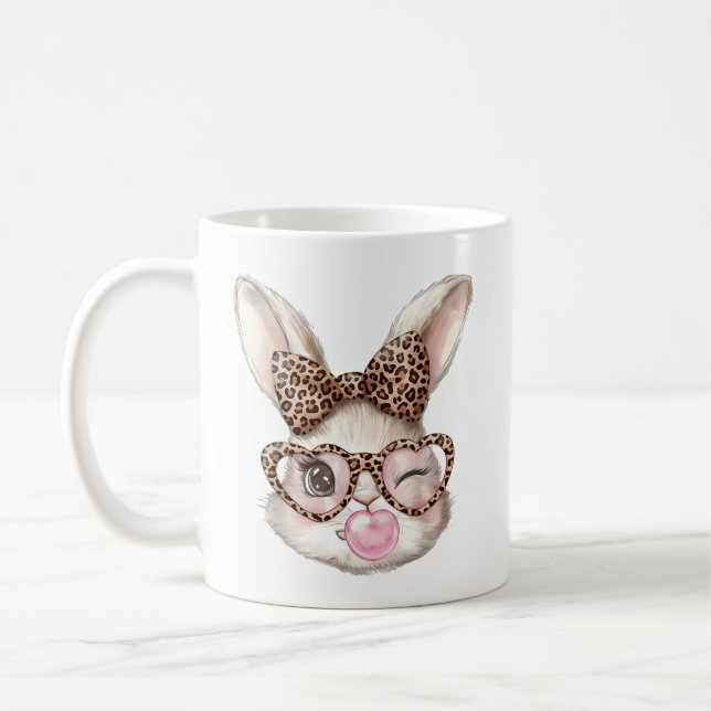 Caneca De Café Coelho da Páscoa Óculos Fofo Leopardo Coelho Coelh (Esquerda)