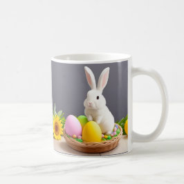 Caneca De Café Coelho da Páscoa Sentado em uma Cesta