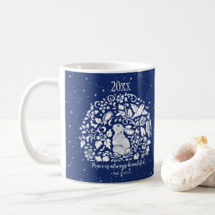 Caneca De Café Coelho de Natal Azul Pássaro Branco da Paz Persona