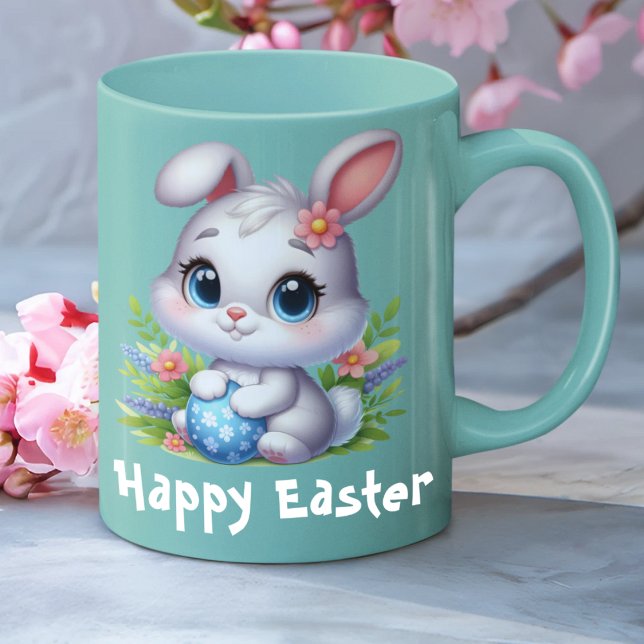 Caneca De Café Coelho de Páscoa Branco Fofo com Ovo (Criador carregado)