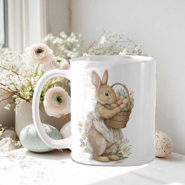 Caneca De Café coelho de Páscoa com flores e ovos de Páscoa (Criador carregado)