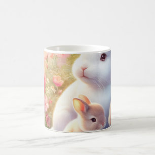 Caneca De Café Coelho de Páscoa de primavera Família Floral Jardi