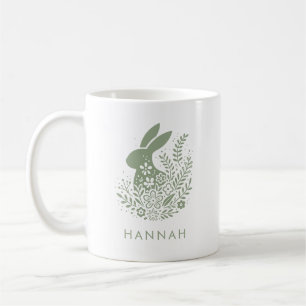 Caneca De Café Coelho de Páscoa Floral Personalizado