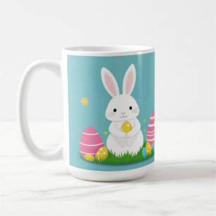Caneca De Café Coelho de Páscoa Fofo com Ovos Coloridos