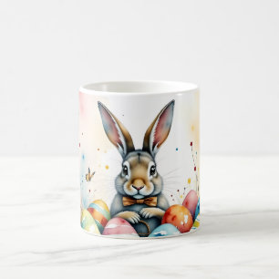 Caneca De Café Coelho de Páscoa Fofo com Ovos Pintados Coloridos