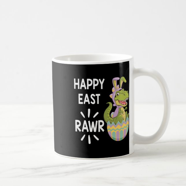 Caneca De Café Coelho de Páscoa T Rex Dinossauro Ovo Feliz Páscoa (Direita)
