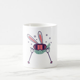 Caneca De Café Coelho do esqui com óculos de esqui e cachecol