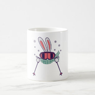 Caneca De Café Coelho do esqui com óculos de esqui e cachecol
