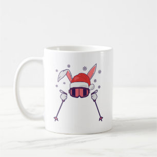 Caneca De Café Coelho dos Papais noeis de esqui com Santa Hat e b
