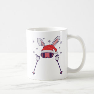 Caneca De Café Coelho dos Papais noeis de esqui com Santa Hat e b
