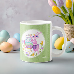Caneca De Café Coelho e Ovo de Páscoa rosados  