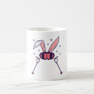 Caneca De Café Coelho esquiando com bastões de esqui e óculos de 