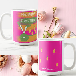 Caneca De Café Coelho Feliz de Páscoa Rosa Verde Fofo e Cenouras