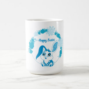 Caneca De Café Coelho Feliz Páscoa Azul Kawaii Fofo