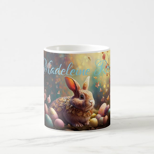 Caneca De Café Coelho Felz pascoa de Nome Personalizado com ovos  (Centro)