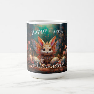 Caneca De Café Coelho Felz pascoa de Nome Personalizado com ovos