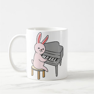 Caneca De Café Coelho Feminino Tocando Piano