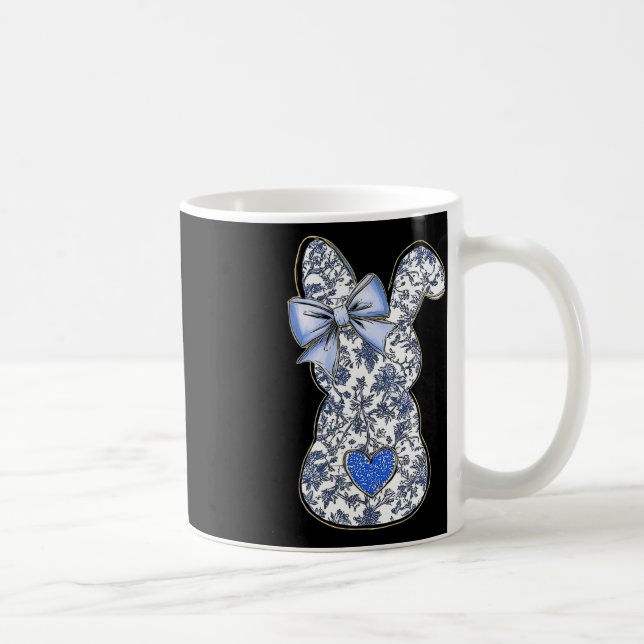 Caneca De Café Coelho Floral Chinoiserie de Páscoa Com Laço Azul  (Direita)