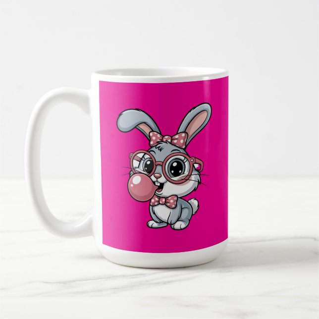 Caneca De Café Coelho Fofo com Óculos Soprando Chiclete (Esquerda)