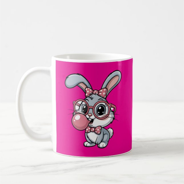Caneca De Café Coelho Fofo com Óculos Soprando Chiclete (Esquerda)