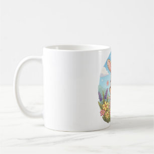 Caneca De Café Coelho Fofo Saltando em um Campo de Flores
