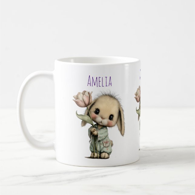 Caneca De Café Coelho Fofo Segurando um Tulipa (Esquerda)