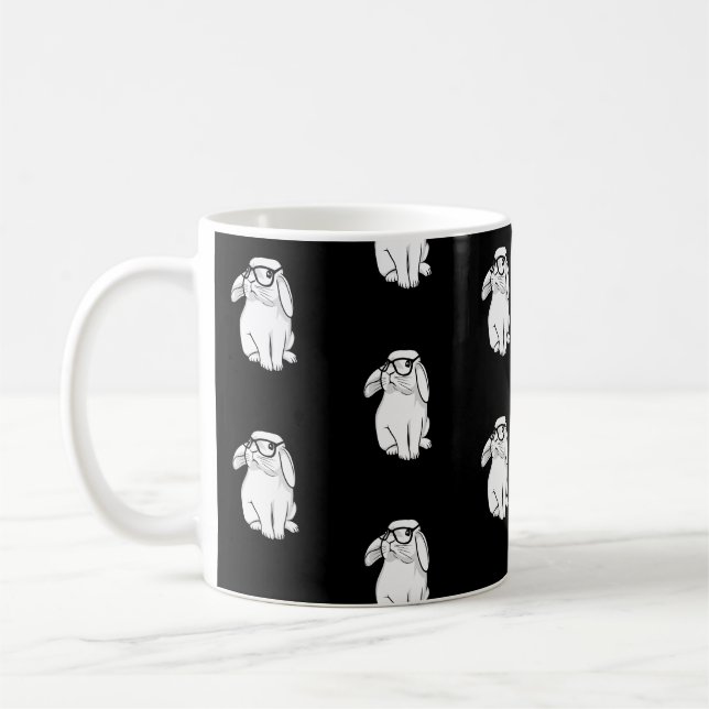 Caneca De Café Coelho Hipster Coelho Engraçado Com Óculos Animaçã (Esquerda)