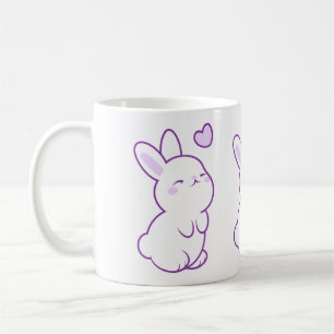 Caneca De Café Coelho Leve Roxo Pastel Fofo em Pé com Coração