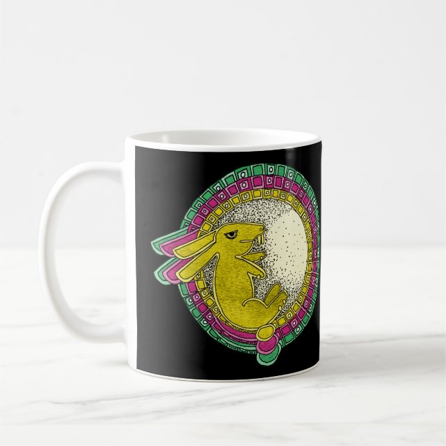 Caneca De Café Coelho na Lua (verde/rosa/amarelo) (Esquerda)