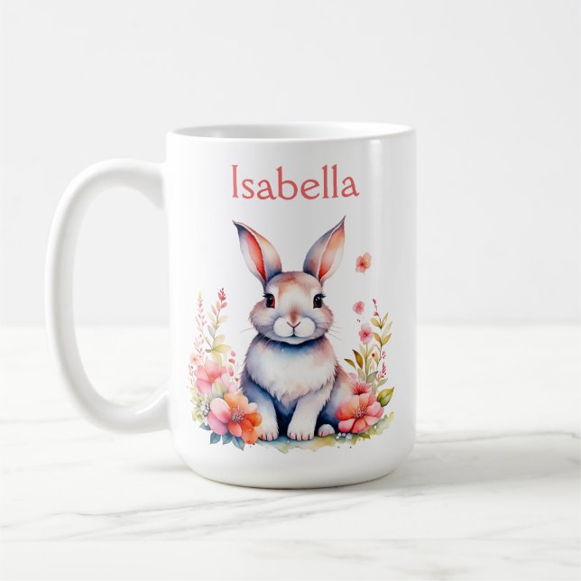Caneca De Café Coelho Personalizado em Flores Rosa (Esquerda)