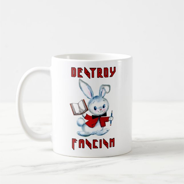 Caneca De Café Coelho Retro Bonito - Destrua o fascismo (Esquerda)