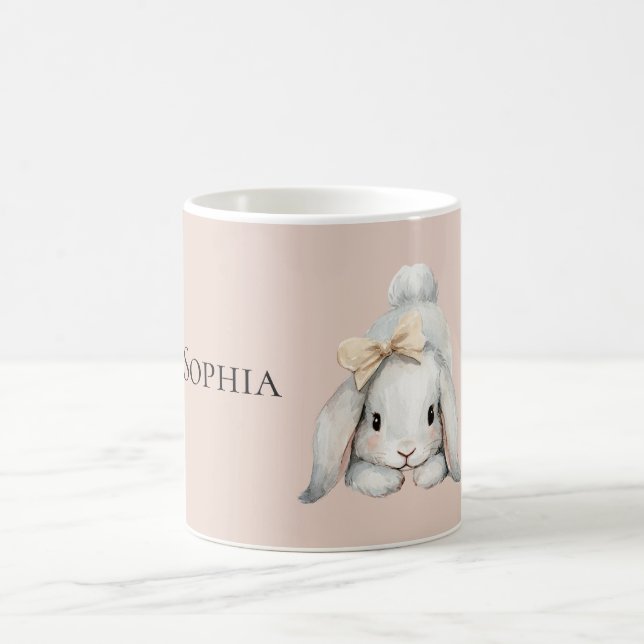 Caneca De Café Coelho Rosa Branco Pêssego Laço (Centro)