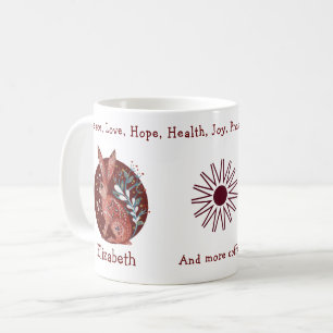 Caneca De Café Coelho Vermelho E Plantas. Engraçado E Positivo
