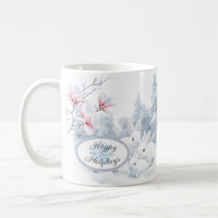 Caneca De Café Coelhos brancos e bonitos no Feriado de Inverno da