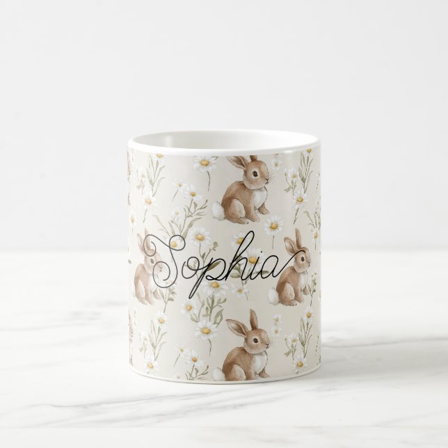 Caneca De Café Coelhos Bunny Flores de Margarida (Centro)