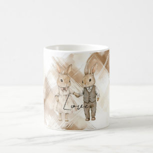Caneca De Café Coelhos Coelhinhos de Listras Marrons Creme Rústic